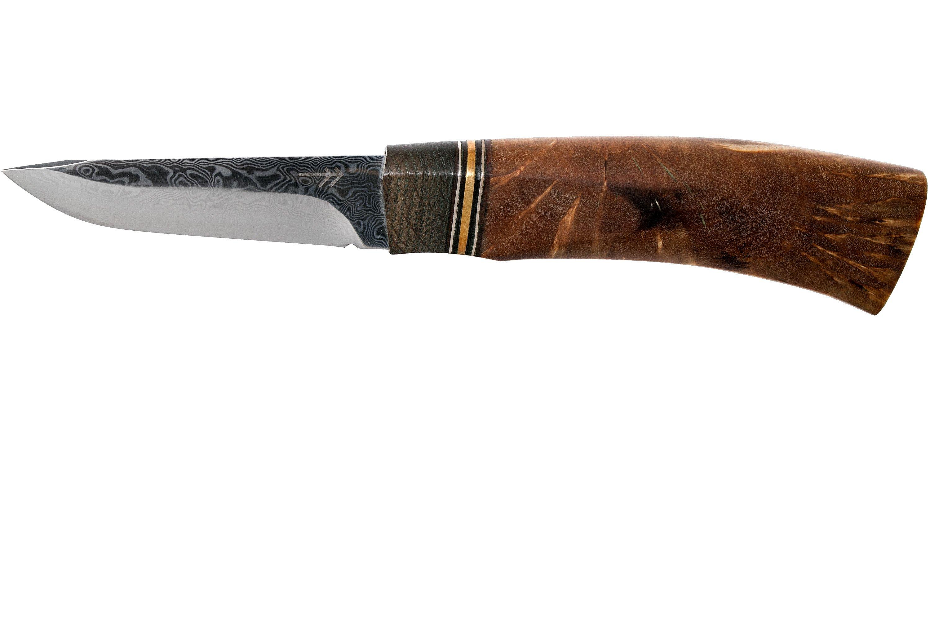 Autine Puukko, Stainless Damascus, brown RH sheath | Advantageously ...