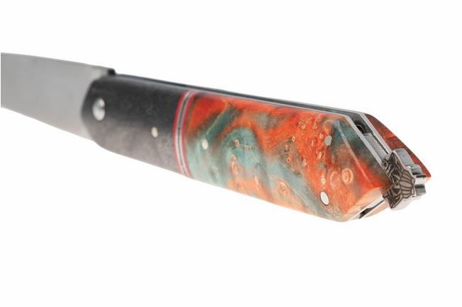 Obraz dla Nóż składany Laguiole en Aubrac Bee-Back Unique Piece 02-UP Orange Elder Wood Burl, Red Inlay, Carbon Fibre Bolster