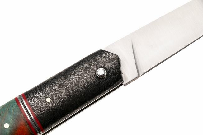 Obraz dla Nóż składany Laguiole en Aubrac Bee-Back Unique Piece 02-UP Orange Elder Wood Burl, Red Inlay, Carbon Fibre Bolster