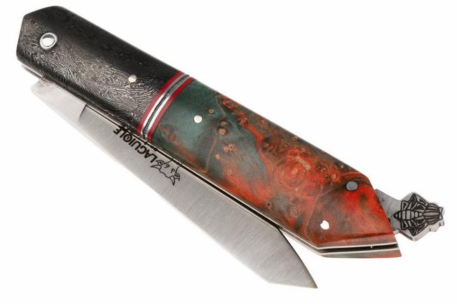Obraz dla Nóż składany Laguiole en Aubrac Bee-Back Unique Piece 02-UP Orange Elder Wood Burl, Red Inlay, Carbon Fibre Bolster
