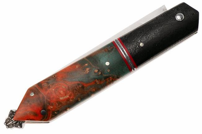 Obraz dla Nóż składany Laguiole en Aubrac Bee-Back Unique Piece 02-UP Orange Elder Wood Burl, Red Inlay, Carbon Fibre Bolster