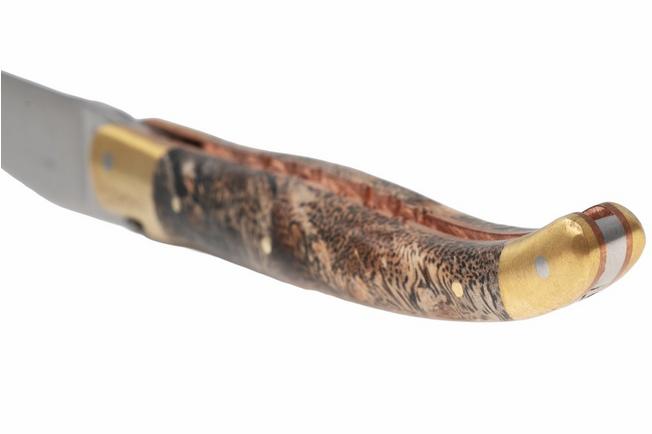 Obraz dla Nóż składany Laguiole en Aubrac Unique Piece 04-UP Albizia Wood, Handcarved Copper Plates, Matt Brass Bolsters, Handcarved Bee, 12 cm