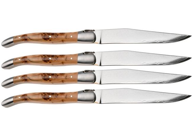 Afbeelding voor Laguiole en Aubrac 42C12-GEIHQ, Japanese Damascus, Thuja Wood, 4-delige steakmessenset