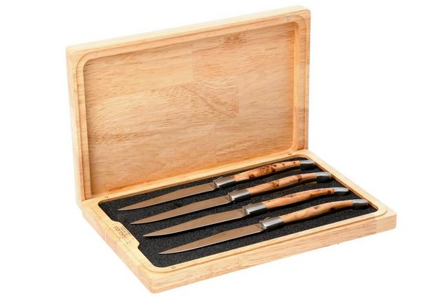 Afbeelding voor Laguiole en Aubrac 42C12-GEIHQ, Japanese Damascus, Thuja Wood, 4-delige steakmessenset