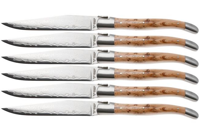 Afbeelding voor Laguiole en Aubrac 62C12-GE Damascus RVS, Thuya wood, 6-delige steakmesset 