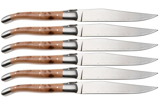 Afbeelding voor Laguiole en Aubrac 62C12-GE Damascus RVS, Thuya wood, 6-delige steakmesset 