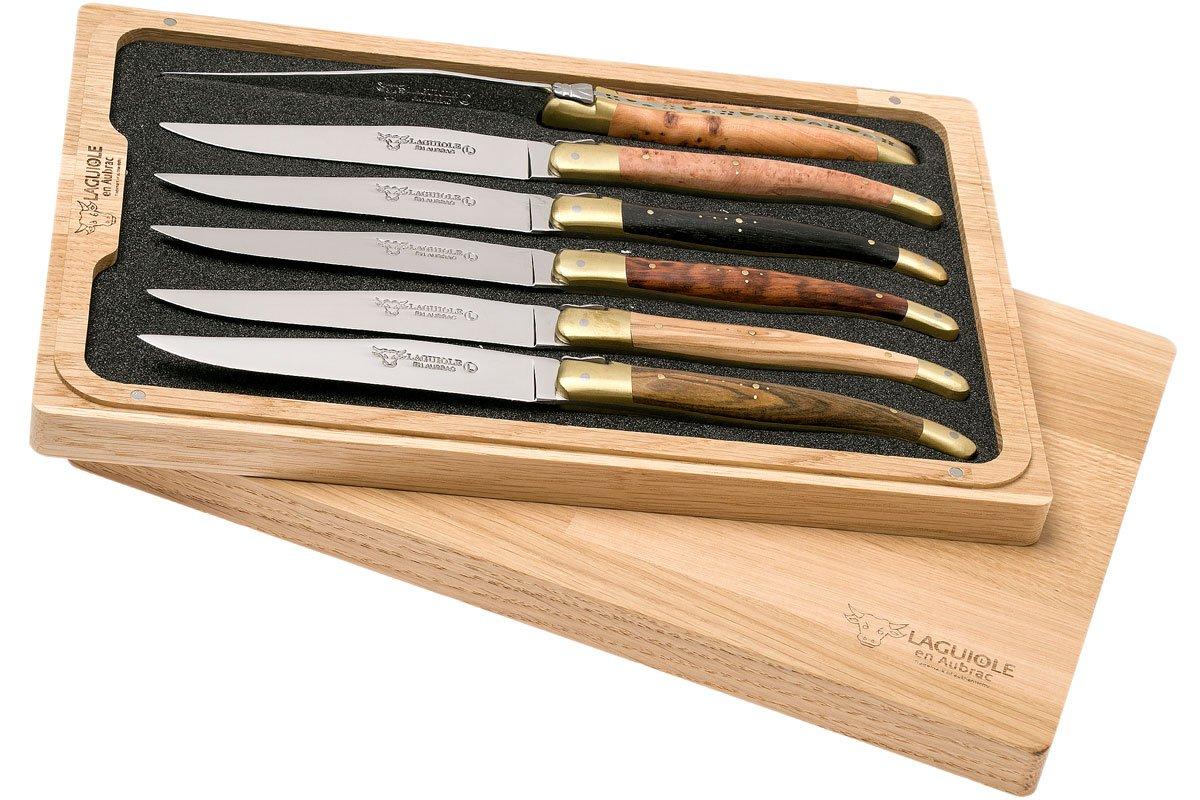 Laguiole - Set di 6 coltelli da bistecca, con manico in legno esotico