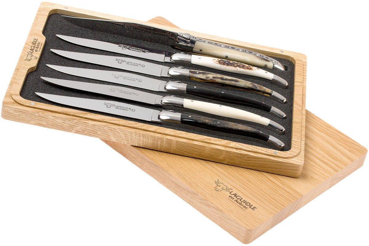 Laguiole en Aubrac steak knife set 6piece mixed horn, 62C99CKI