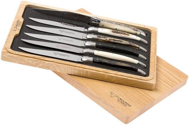 Laguiole en Aubrac set couteaux à steak 6 pièces, cornes variées