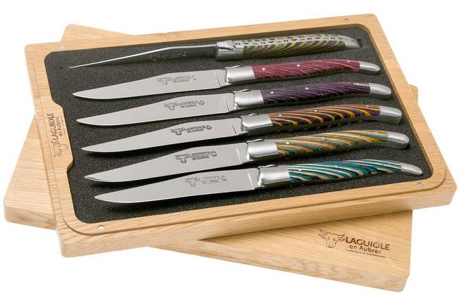 Laguiole en Aubrac Samba 62C99SADIH set da 6 pezzi di coltelli da bistecca  in legno samba colorato