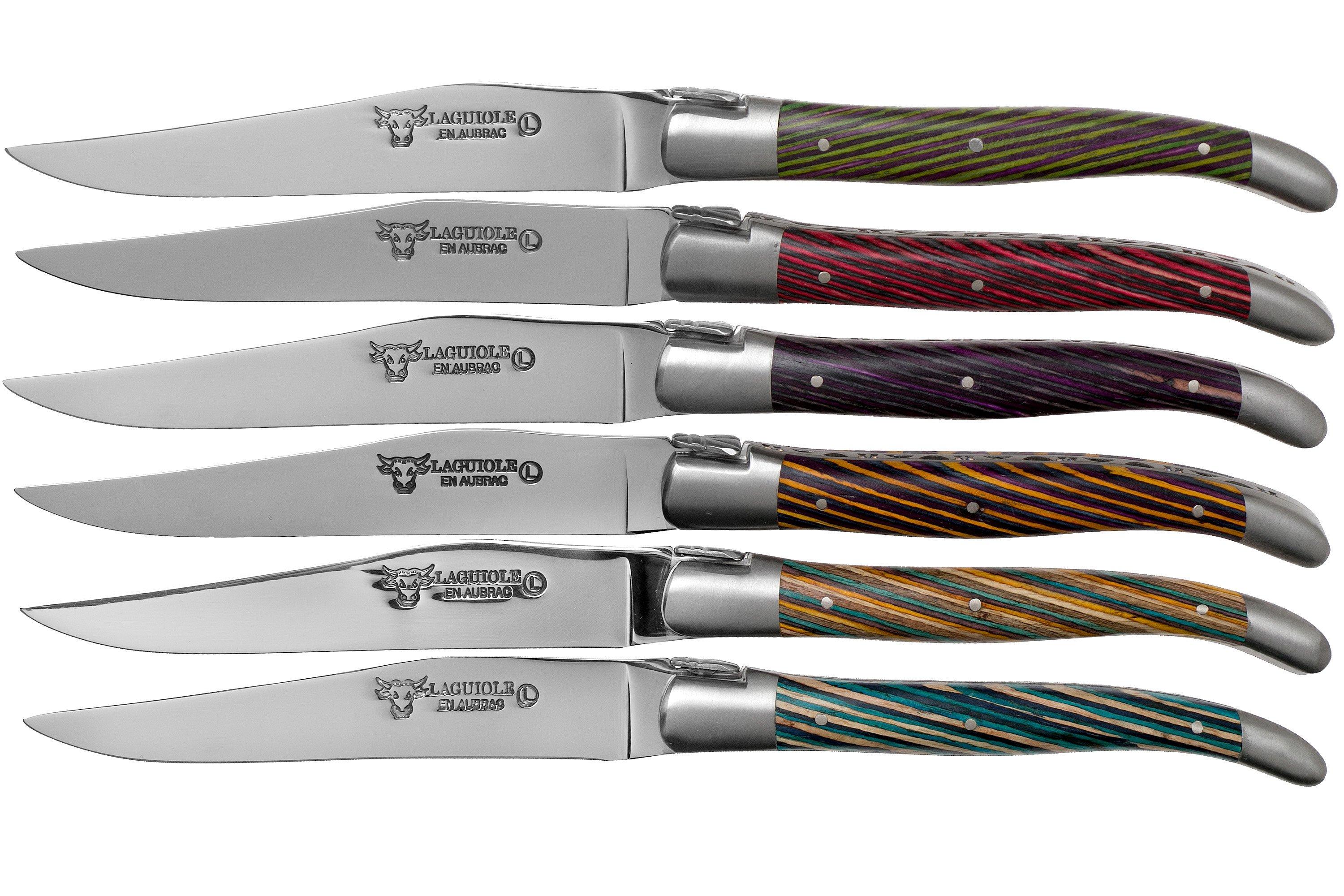 Laguiole en Aubrac Samba 62C99SADIH 6piece steak knife set coloured