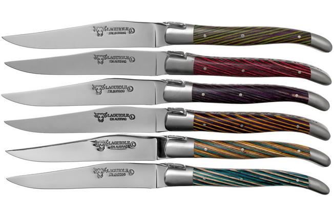 Laguiole en Aubrac Samba 62C99SADIH set da 6 pezzi di coltelli da bistecca  in legno samba colorato