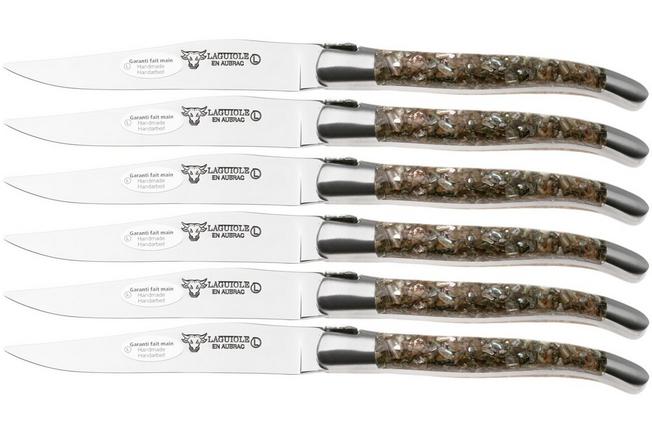 Afbeelding voor Laguiole en Aubrac Abalone Shell, Brushed Stainless Steel, 6-delige steakmessenset