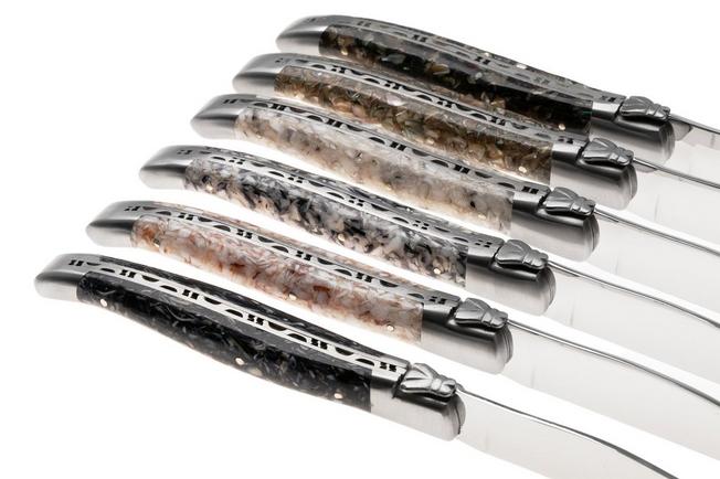 Afbeelding voor Laguiole en Aubrac Mixed Shells, Brushed Stainless Steel, 6-delige steakmessenset