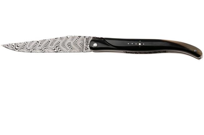 Afbeelding voor Laguiole en Aubrac Unique Piece Buffalo Horn, Full Handle, Double Plated Bolster, Carbon Balbach Damascus, zakmes