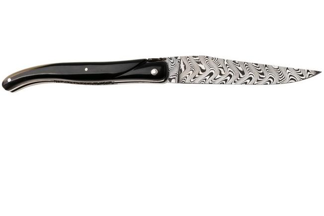 Afbeelding voor Laguiole en Aubrac Unique Piece Buffalo Horn, Full Handle, Double Plated Bolster, Carbon Balbach Damascus, zakmes