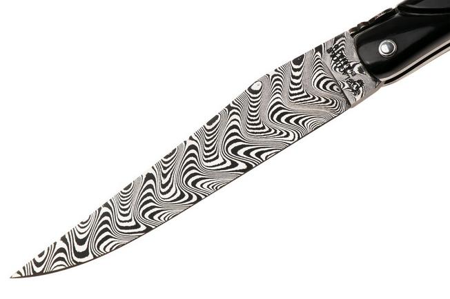 Afbeelding voor Laguiole en Aubrac Unique Piece Buffalo Horn, Full Handle, Double Plated Bolster, Carbon Balbach Damascus, zakmes