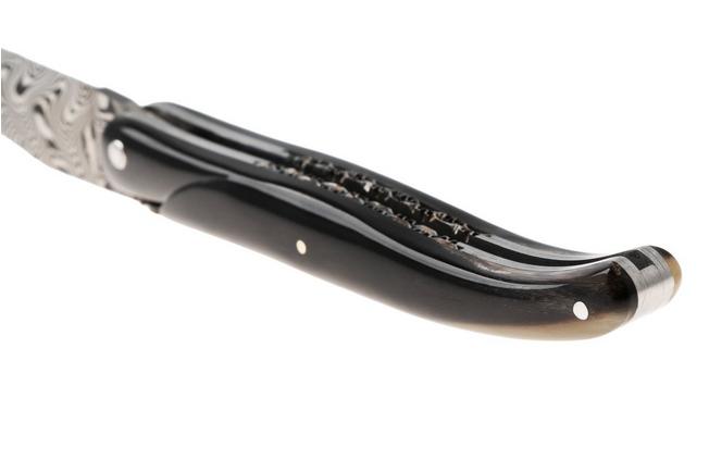 Afbeelding voor Laguiole en Aubrac Unique Piece Buffalo Horn, Full Handle, Double Plated Bolster, Carbon Balbach Damascus, zakmes