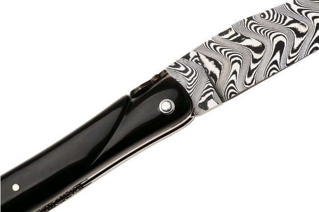 Afbeelding voor Laguiole en Aubrac Unique Piece Buffalo Horn, Full Handle, Double Plated Bolster, Carbon Balbach Damascus, zakmes