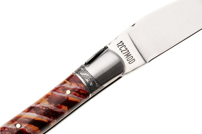 Afbeelding voor Laguiole en Aubrac Unique Piece Red Mammoth Molar, Stainless Steel Bolster, zakmes