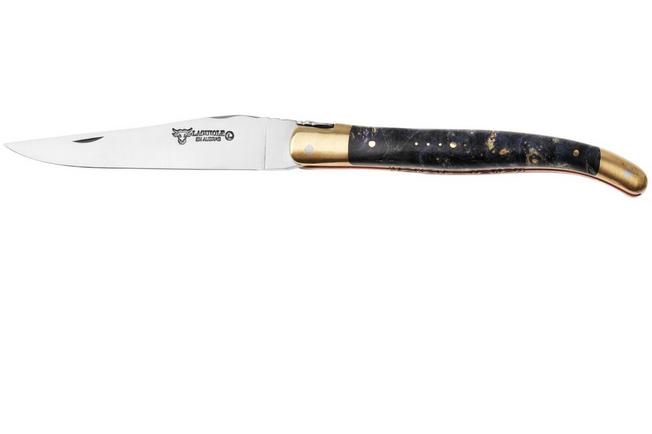 Afbeelding voor Laguiole en Aubrac Unique Piece Le Bijou Blue Elder Burl, Handcarved Copper Plates, Brass Bolster, zakmes