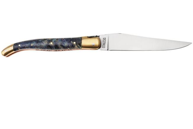 Afbeelding voor Laguiole en Aubrac Unique Piece Le Bijou Blue Elder Burl, Handcarved Copper Plates, Brass Bolster, zakmes