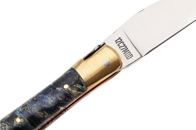 Afbeelding voor Laguiole en Aubrac Unique Piece Le Bijou Blue Elder Burl, Handcarved Copper Plates, Brass Bolster, zakmes