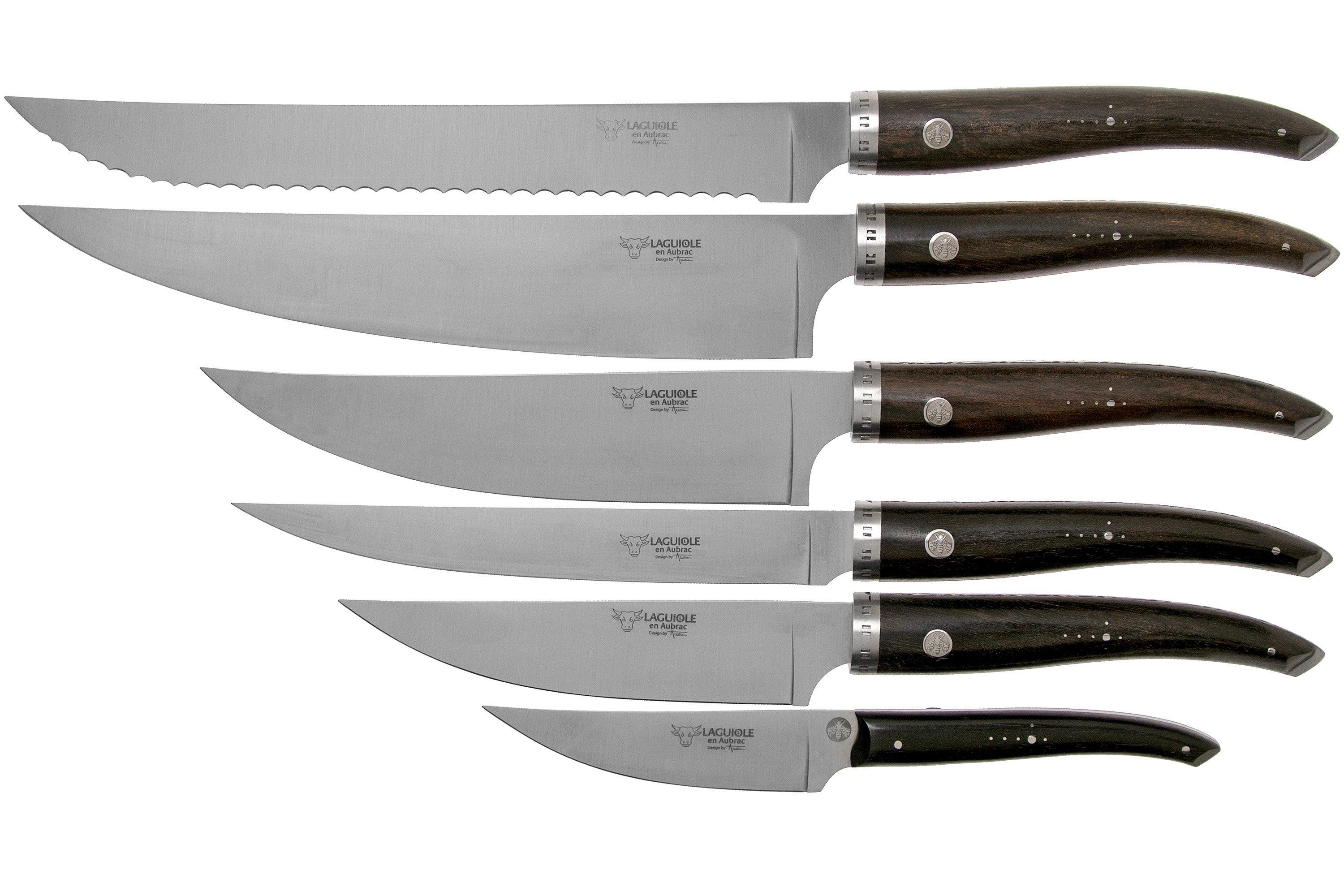 Laguiole en Aubrac Gourmet COL99CUIGOEBIB 6piece knife set ebony wood with knife block
