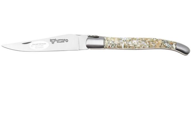 Afbeelding voor Laguiole en Aubrac L0212IIFFCQB, Sandvik 12C27, Green Turbot Shell zakmes, 12 cm