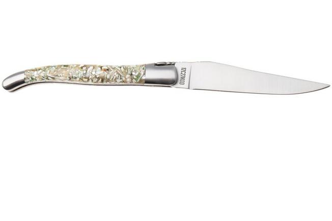 Afbeelding voor Laguiole en Aubrac L0212IIFFCQB, Sandvik 12C27, Green Turbot Shell zakmes, 12 cm