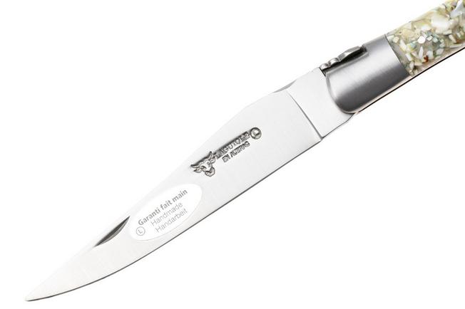 Afbeelding voor Laguiole en Aubrac L0212IIFFCQB, Sandvik 12C27, Green Turbot Shell zakmes, 12 cm