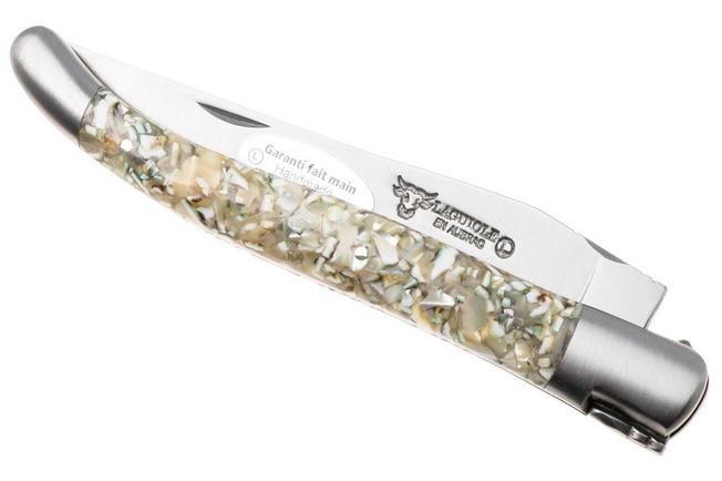 Afbeelding voor Laguiole en Aubrac L0212IIFFCQB, Sandvik 12C27, Green Turbot Shell zakmes, 12 cm
