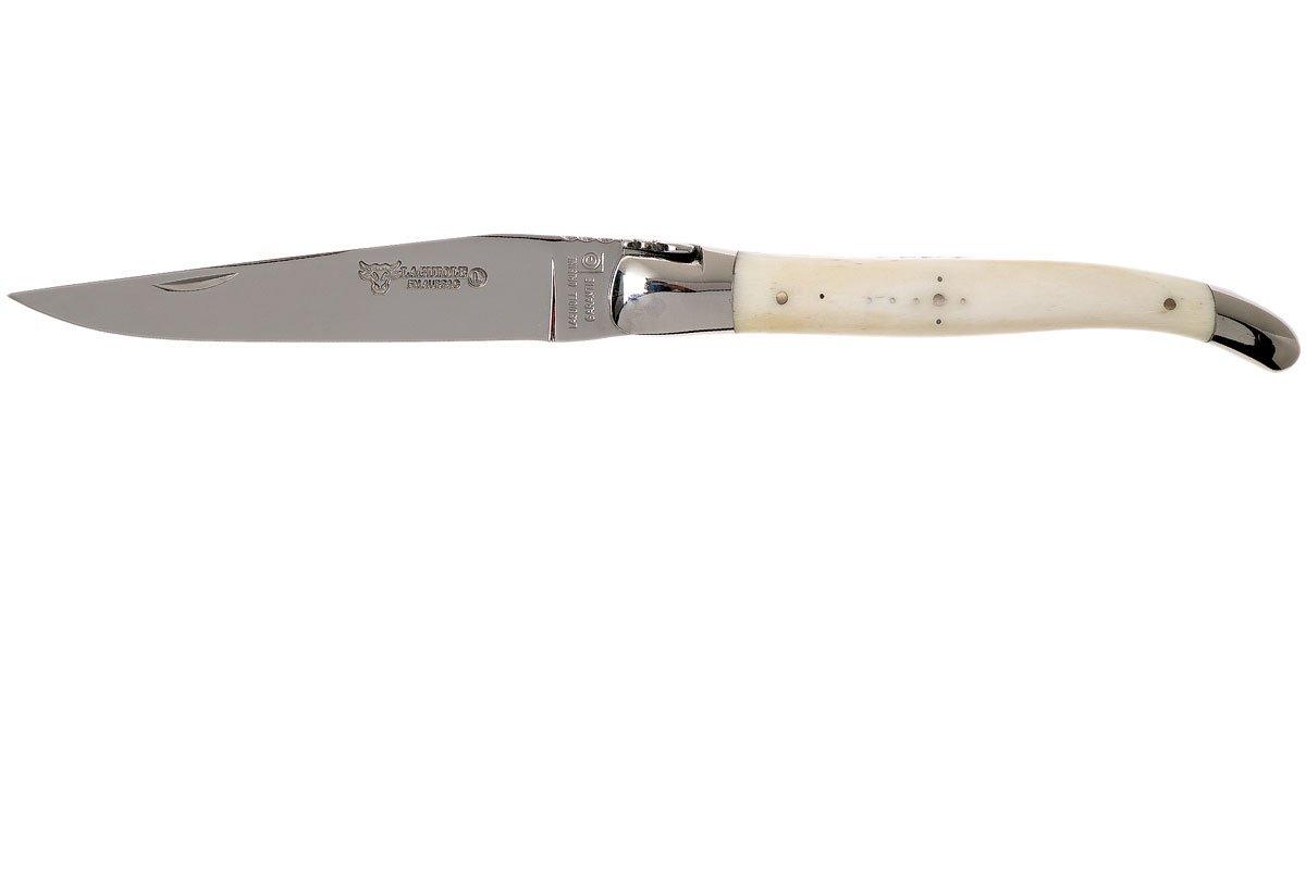 Laguiole En Aubrac Taschenmesser – 12 Cm Griff Aus Rinderknochen, Roh Geschmiedete Karbonstahl-Klinge, Original Französisches Handwerksmesser