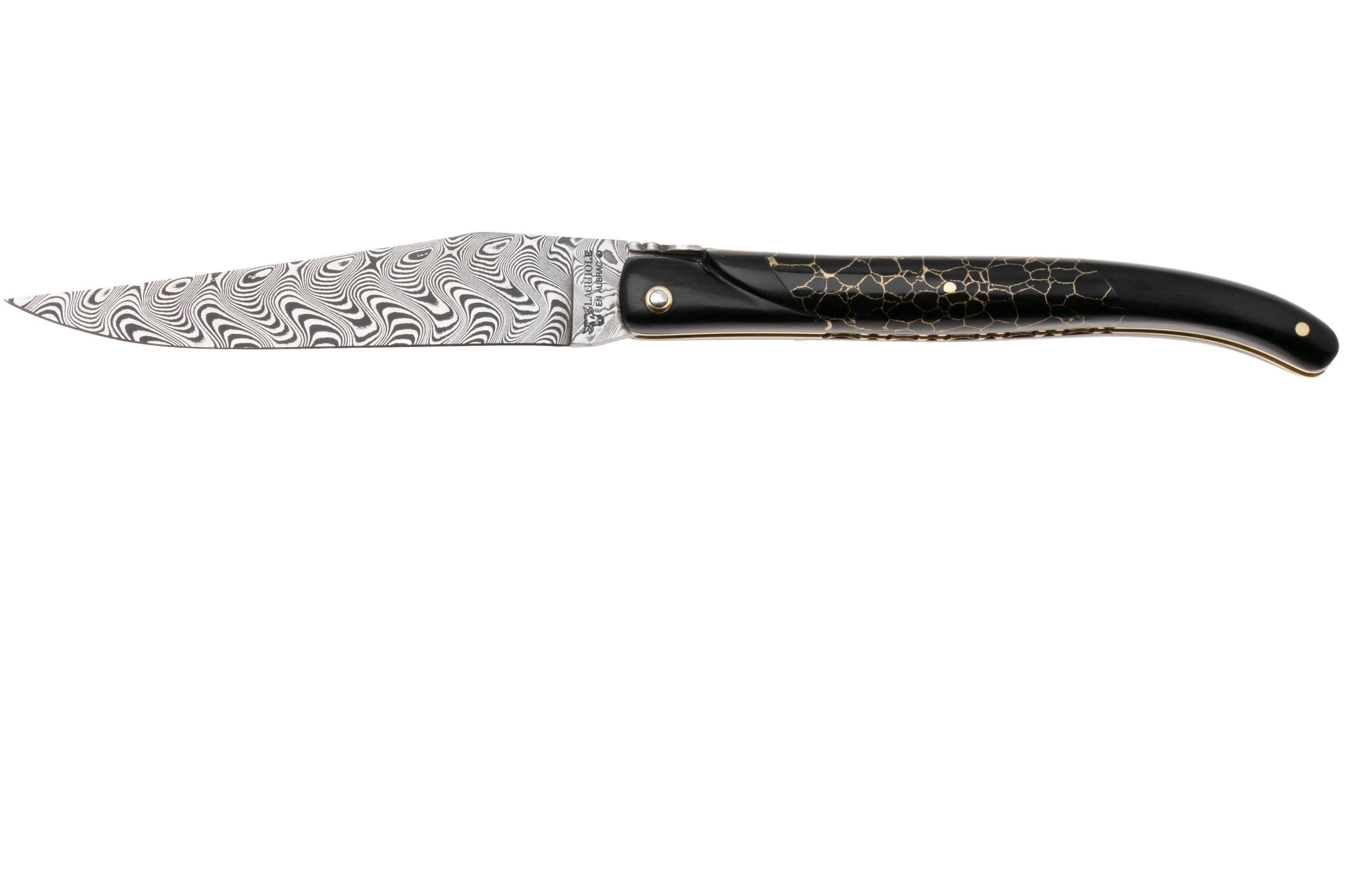 Laguiole en Aubrac Ebony, Onyx Gold Inlay, Handcarved Gold Brass