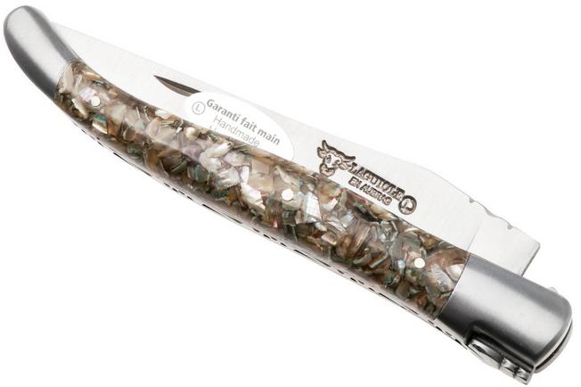 Afbeelding voor Laguiole en Aubrac Abalone Shell, Brushed Stainless Steel, zakmes, 12 cm