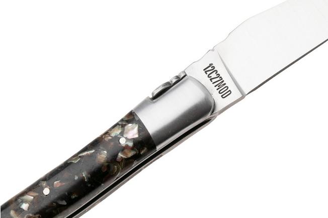 Afbeelding voor Laguiole en Aubrac Pearl Mussel and Abalone Shell, Brushed Stainless Steel, zakmes, 12 cm