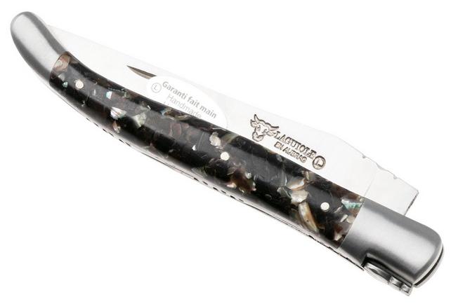 Afbeelding voor Laguiole en Aubrac Pearl Mussel and Abalone Shell, Brushed Stainless Steel, zakmes, 12 cm