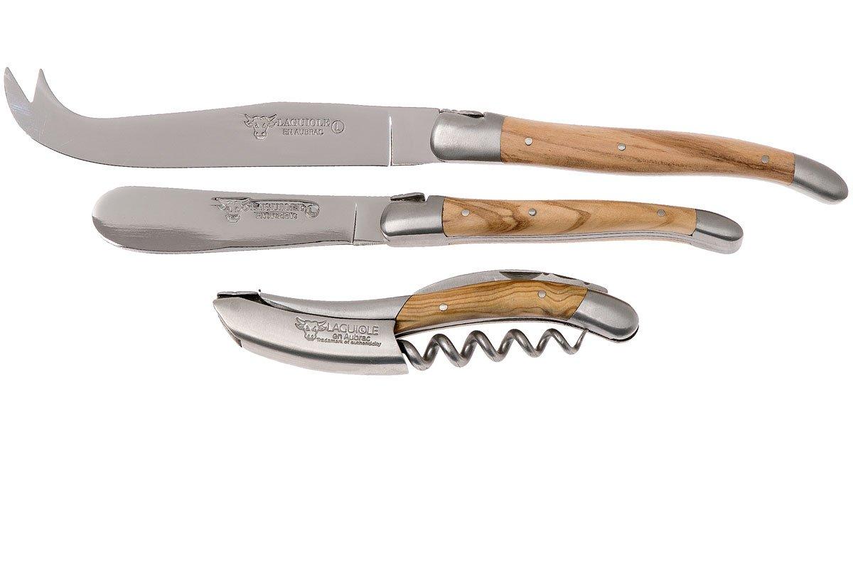 Laguiole en Aubrac wine/cheese set 3piece olive wood, SFV99OLIH
