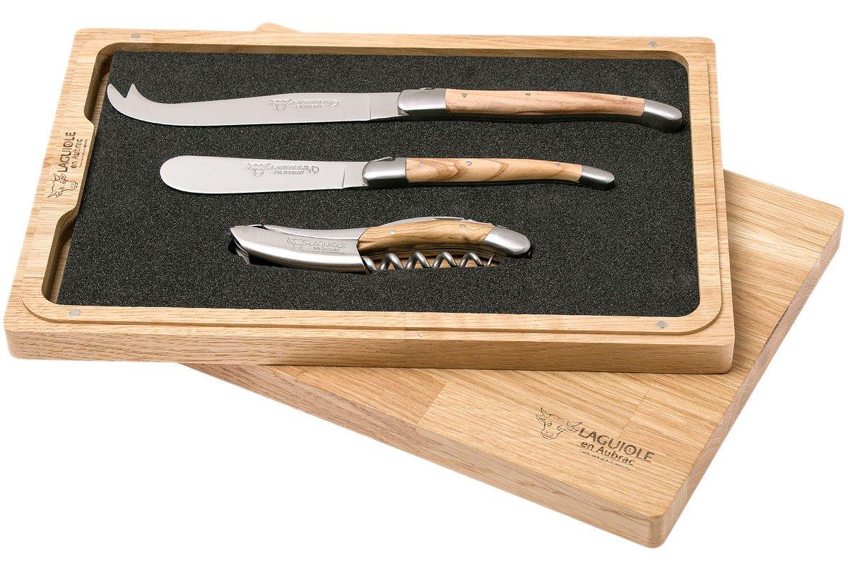 Laguiole en Aubrac wine/cheese set 3piece olive wood, SFV99OLIH