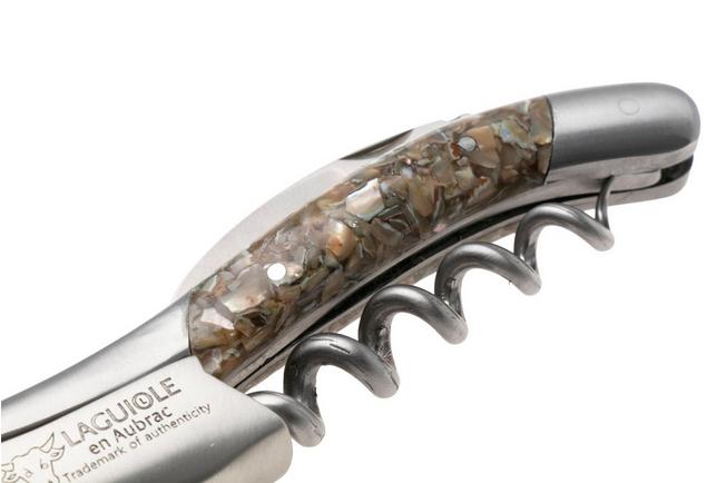 Afbeelding voor Laguiole en Aubrac Sommelier SOM-ABN Brushed Stainless Steel, sommeliersmes, abalone en oesterschelp