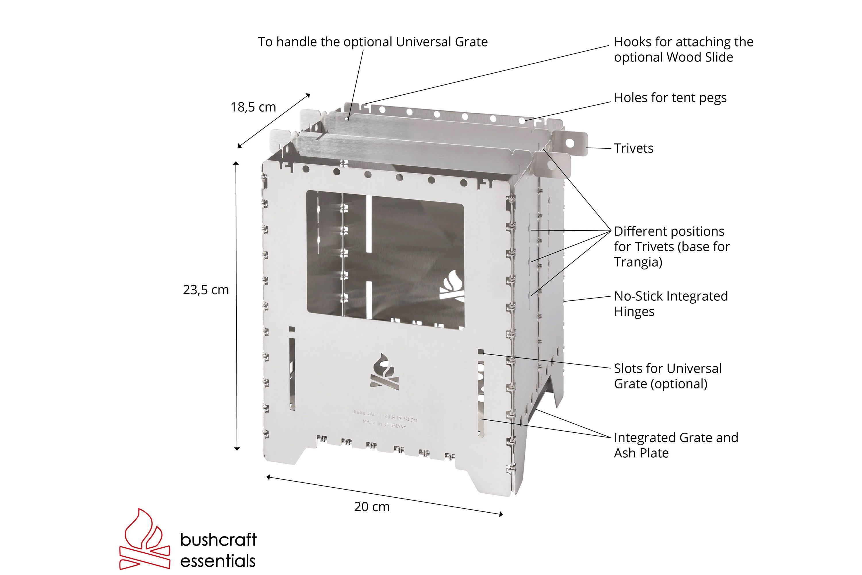 Bushcraft Essentials Bushbox XXL+ Titanium, foldable stove ...
