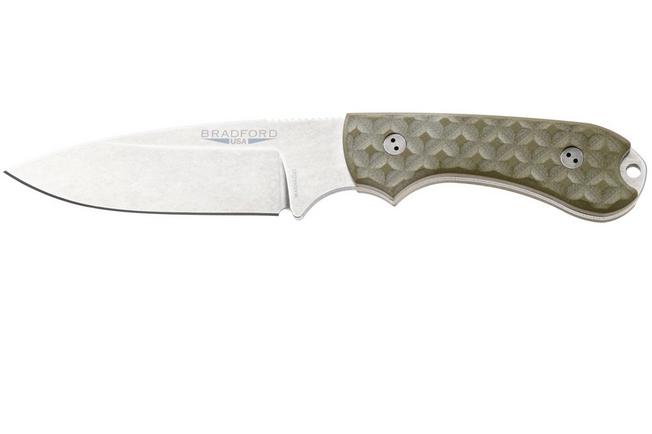 Obraz dla Nóż z głownią stałą Bradford Knives Guardian 3, 32S-002-MC MagnaCut Sabre, Stonewashed, Textured OD Green G10