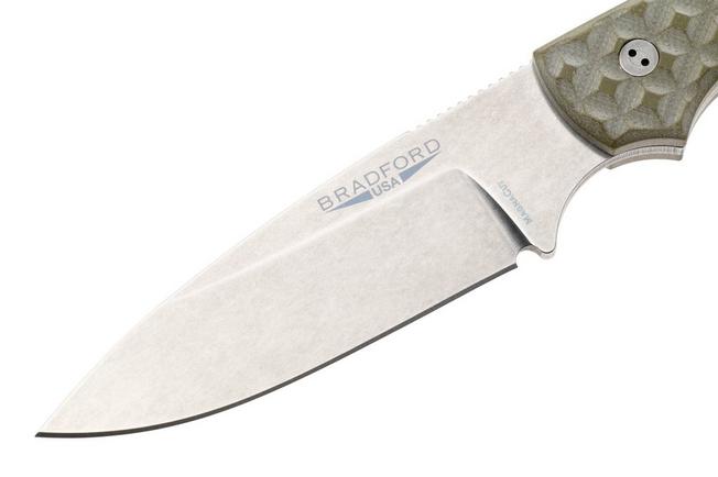 Obraz dla Nóż z głownią stałą Bradford Knives Guardian 3, 32S-002-MC MagnaCut Sabre, Stonewashed, Textured OD Green G10