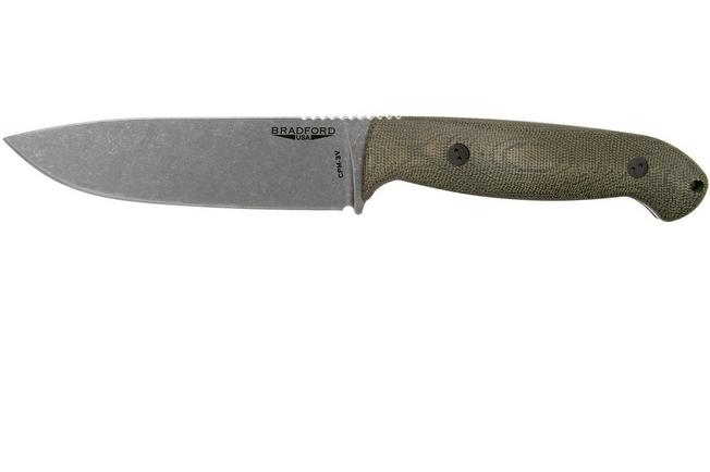 Image for Bradford Guardian 5.5FH, 3D OD Green Micarta Guardian 5.5 CPM 3V, Full Height Flat Grind Stonewashed 5.5FH-102-3V