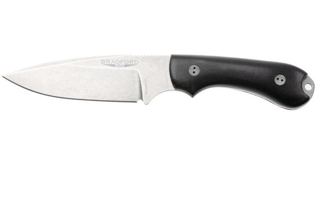 Afbeelding voor Bradford Knives Guardian 3.2 MagnaCut False Edge, Stonewashed Finish, Black Micarta, vaststaand mes