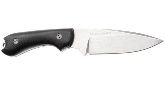 Afbeelding voor Bradford Knives Guardian 3.2 MagnaCut False Edge, Stonewashed Finish, Black Micarta, vaststaand mes