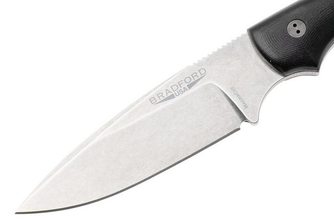 Afbeelding voor Bradford Knives Guardian 3.2 MagnaCut False Edge, Stonewashed Finish, Black Micarta, vaststaand mes
