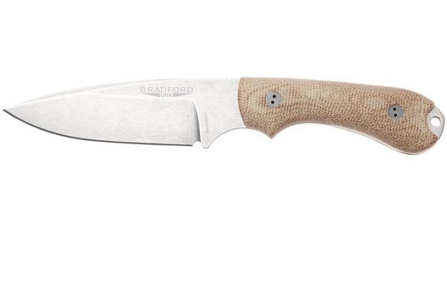 Afbeelding voor Bradford Knives Guardian 3.2 MagnaCut False Edge, Stonewashed Finish, Natural Micarta, vaststaand mes
