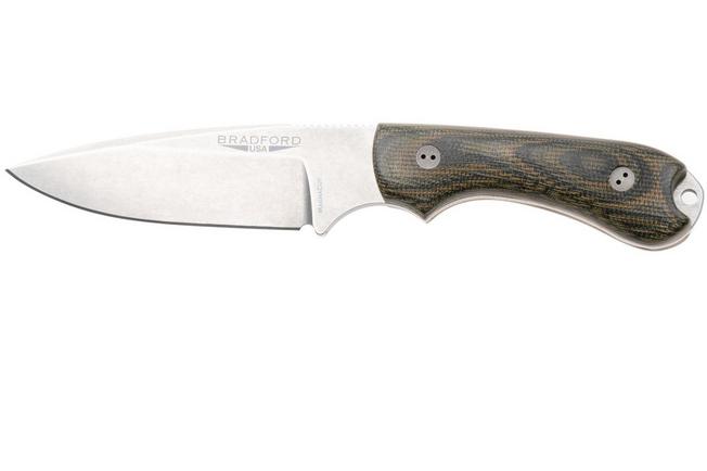 Afbeelding voor Bradford Knives Guardian 3.2 MagnaCut False Edge, Stonewashed Finish, Camo Micarta, vaststaand mes