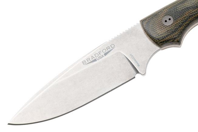Afbeelding voor Bradford Knives Guardian 3.2 MagnaCut False Edge, Stonewashed Finish, Camo Micarta, vaststaand mes
